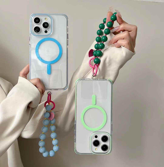 Solid Color Magsafe Designer Silicon Case for iPhone With Beaded Charm