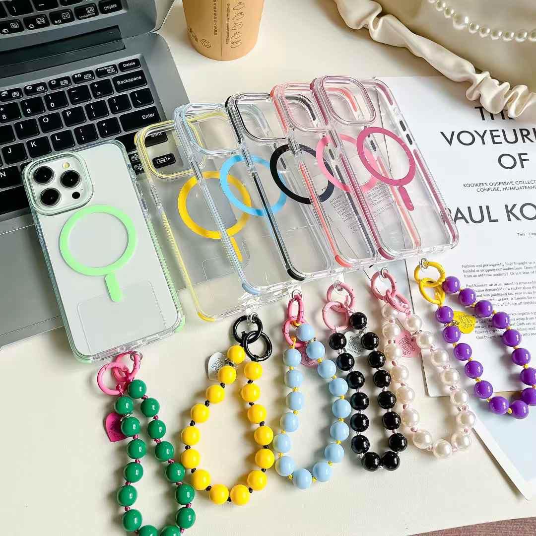 Solid Color Magsafe Designer Silicon Case for iPhone With Beaded Charm