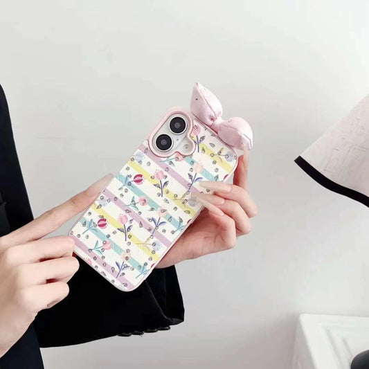 Leather Printed Designer 3D Bow Case for iPhone