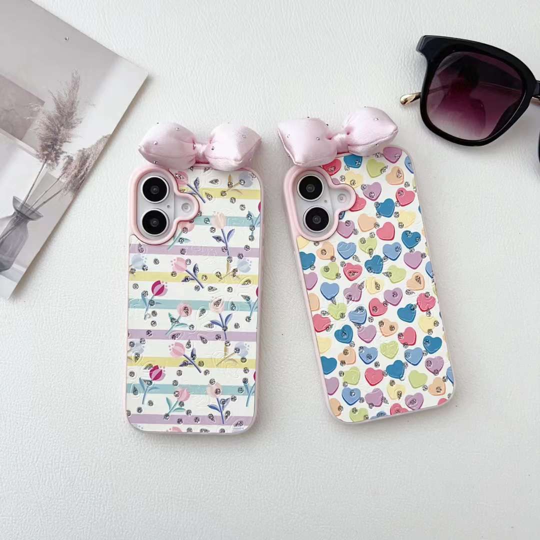 Leather Printed Designer 3D Bow Case for iPhone