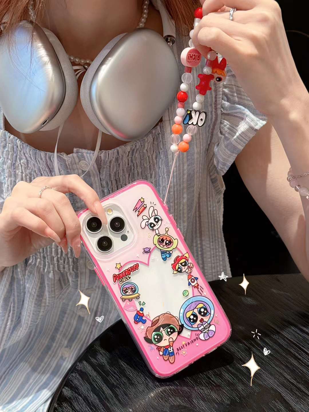 Cute Cartoon Designer Silicon Case for iPhone With Cute Beaded Charm