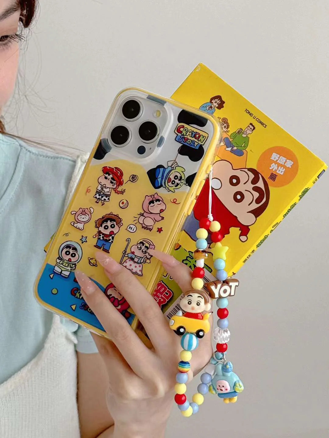 Cute Cartoon Pattern Designer Silicon Case for iPhone With Cute Beaded Charm