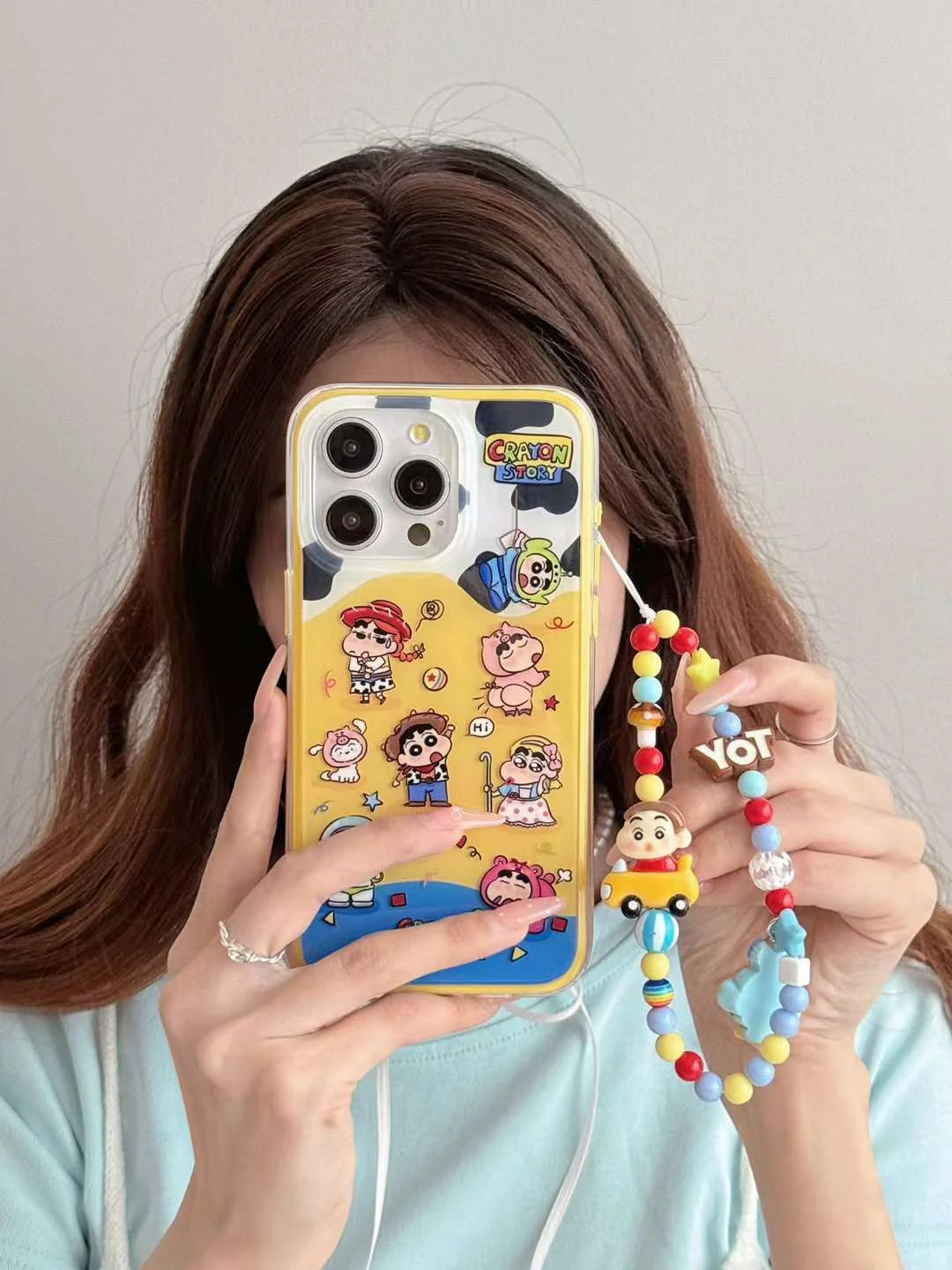 Cute Cartoon Pattern Designer Silicon Case for iPhone With Cute Beaded Charm