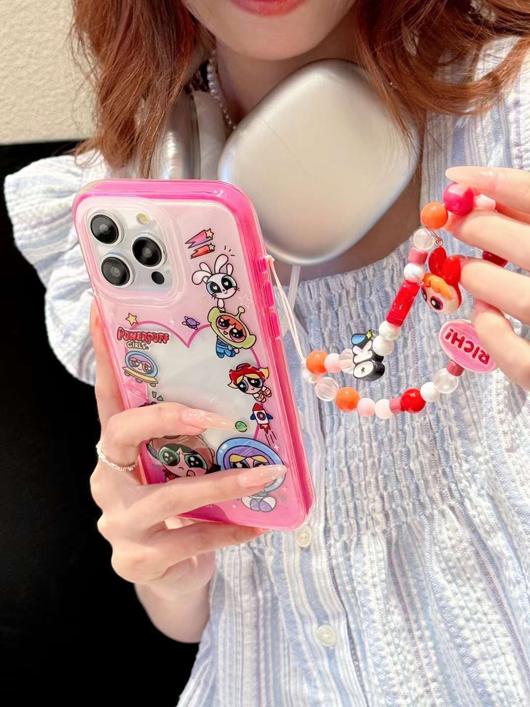 Cute Cartoon Designer Silicon Case for iPhone With Cute Beaded Charm